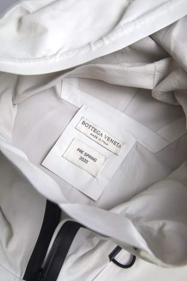 Bottega Veneta White Leather Men Waterproof Jacket Blouson Bottega Veneta
