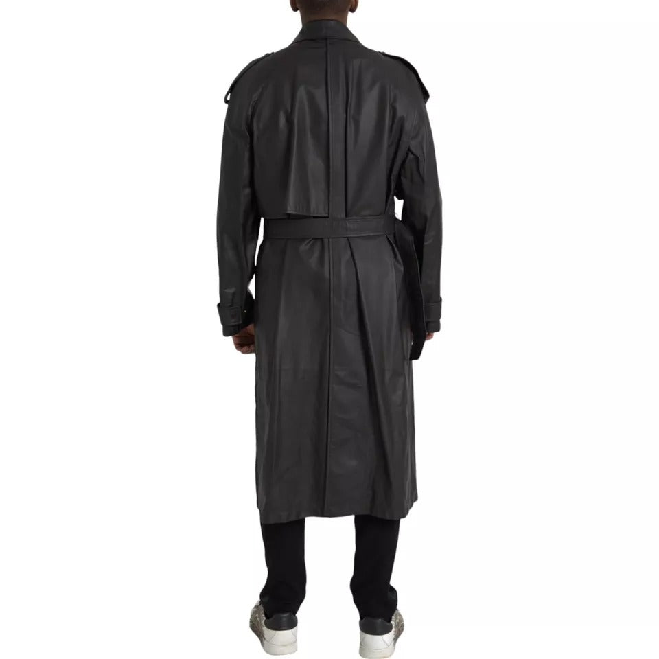 Bottega Veneta Black Leather Men Waterproof Trenchcoat Jacket Bottega Veneta