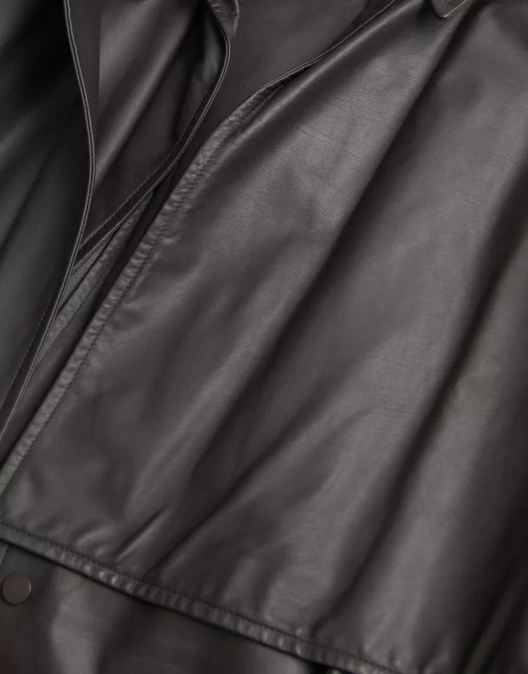 Bottega Veneta Black Leather Men Waterproof Trenchcoat Jacket Bottega Veneta