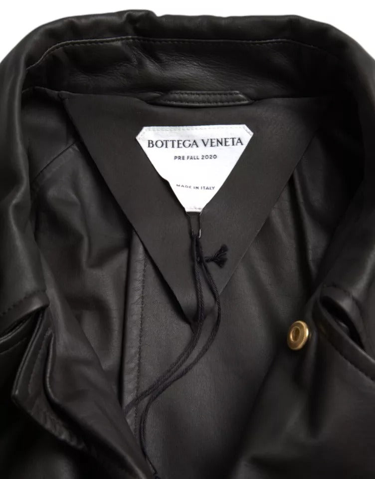 Bottega Veneta Black Leather Men Waterproof Trenchcoat Jacket Bottega Veneta