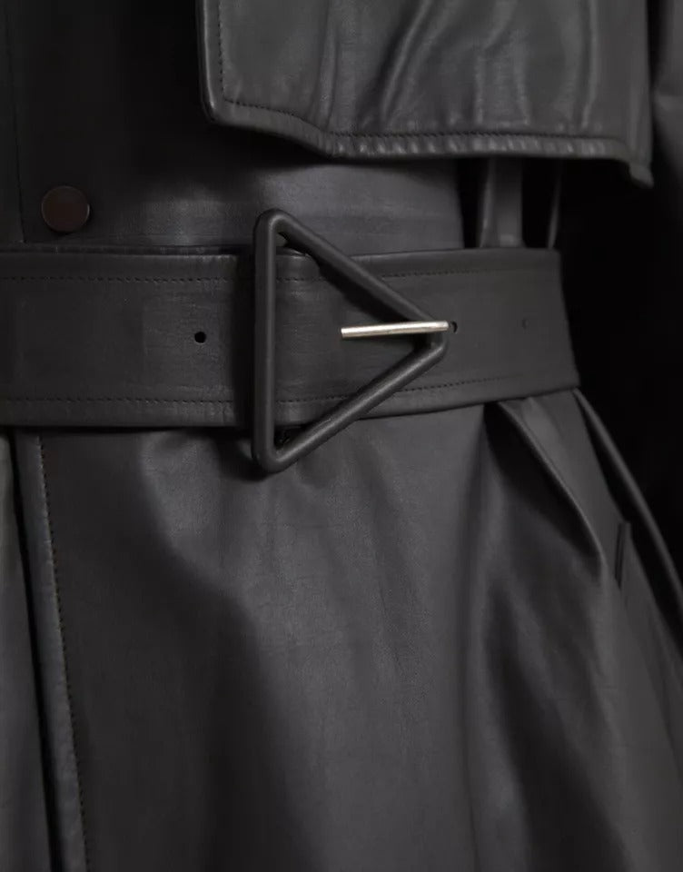 Bottega Veneta Black Leather Men Waterproof Trenchcoat Jacket Bottega Veneta