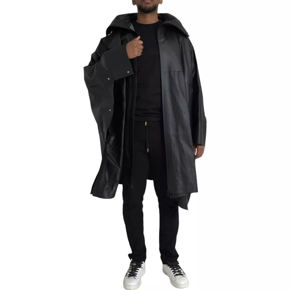 Bottega Veneta Black Leather Hooded Men Trenchcoat Jacket Bottega Veneta