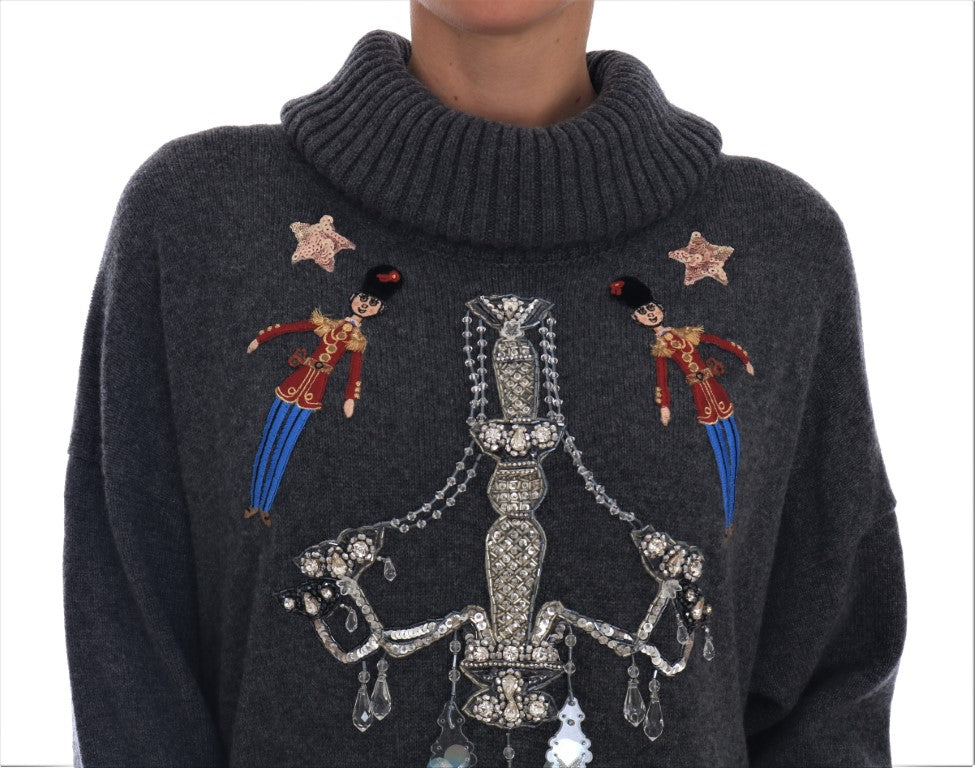 Dolce & Gabbana Fairy Tale Crystal Gray Cashmere Sweater Dolce & Gabbana