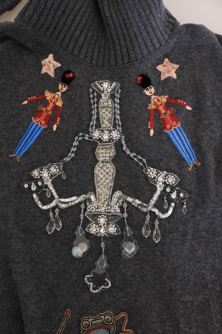 Dolce & Gabbana Fairy Tale Crystal Gray Cashmere Sweater Dolce & Gabbana