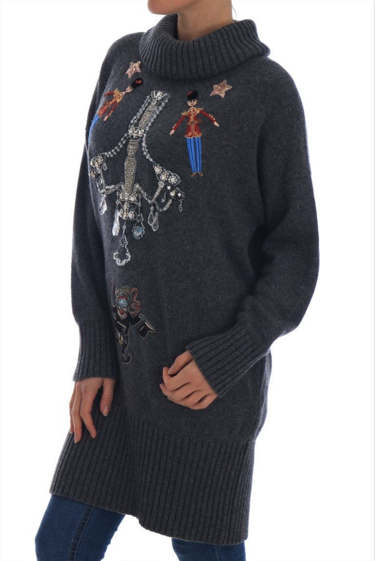 Dolce & Gabbana Fairy Tale Crystal Gray Cashmere Sweater Dolce & Gabbana