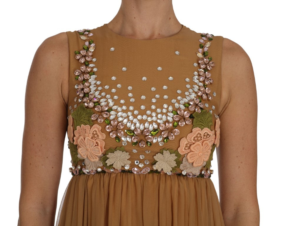 Dolce & Gabbana Crystal Silk Gold A-Line Gown Dress Dolce & Gabbana