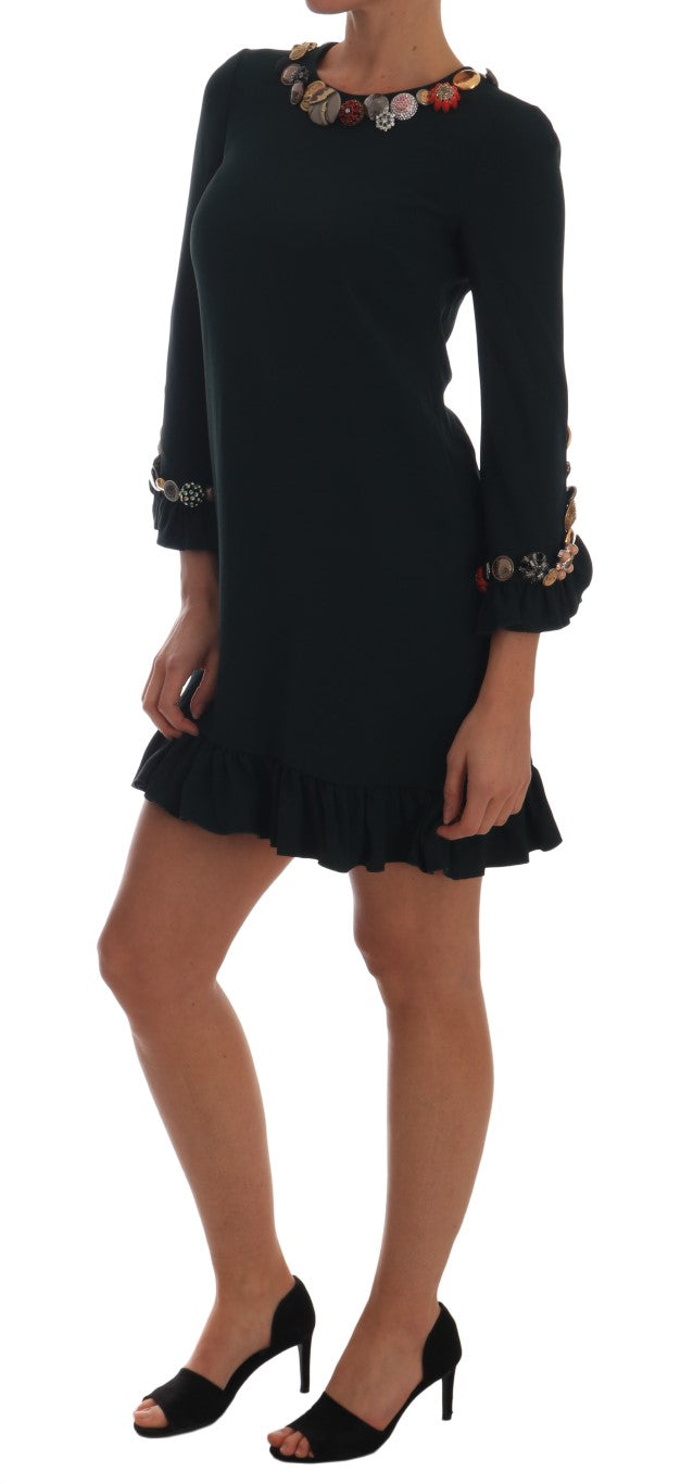 Dolce & Gabbana Crystal Green Stretch A-Line Short Dress Dolce & Gabbana