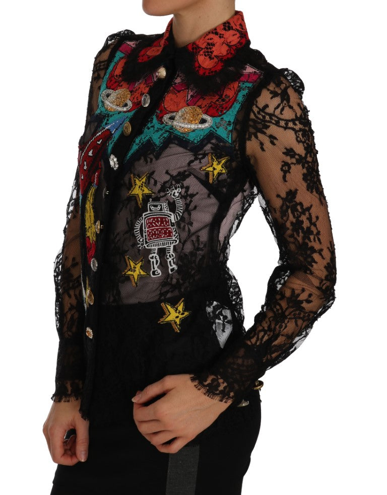 Dolce & Gabbana Black Lace Crystal SPACE Shirt Dolce & Gabbana