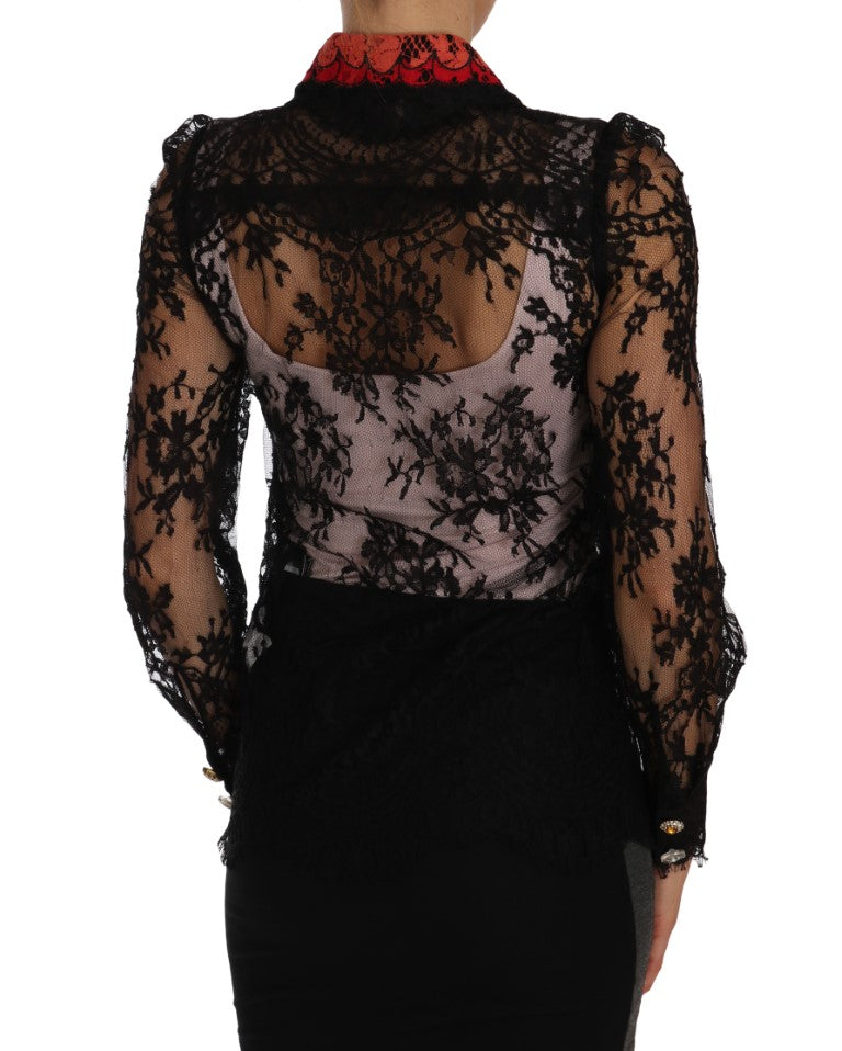 Dolce & Gabbana Black Lace Crystal SPACE Shirt Dolce & Gabbana