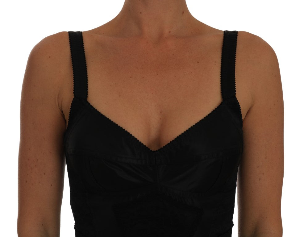 Dolce & Gabbana Romper Bodysuit Black Floral Stretch Dress Dolce & Gabbana