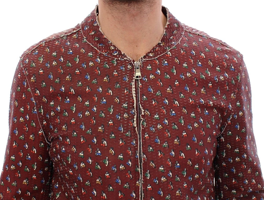 Dolce & Gabbana Bordeaux Leather Boxer Print Jacket Coat Dolce & Gabbana