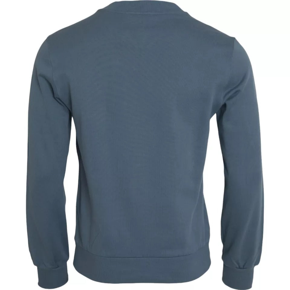 Dolce & Gabbana Blue Cotton Logo Patch Crew Neck Men Pullover Sweater Dolce & Gabbana