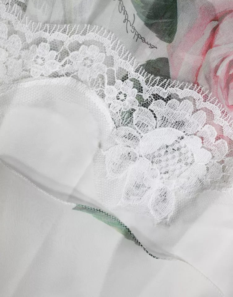 Dolce & Gabbana White Silk Floral Print A-line Midi Dress Dolce & Gabbana