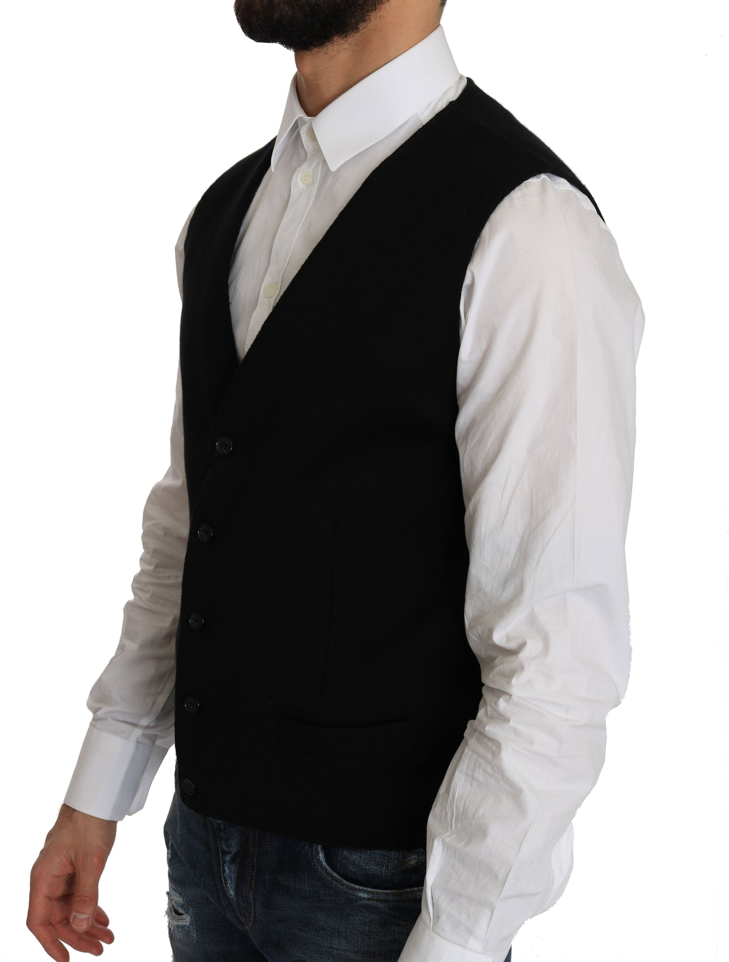 Dolce & Gabbana Black Cotton Dress Woven Waistcoat Dolce & Gabbana