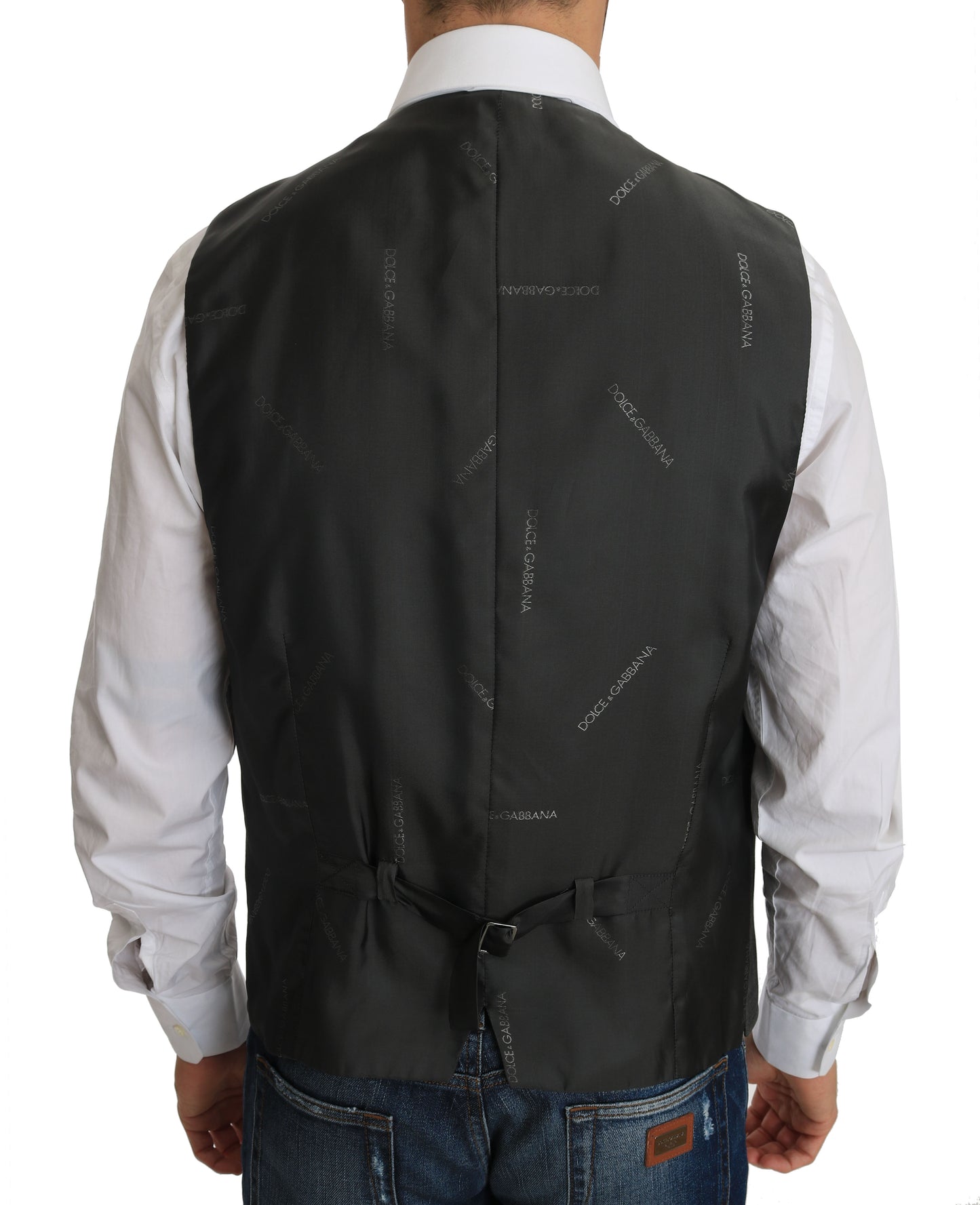 Dolce & Gabbana Gray Wool STAFF Checkered Stretch Vest Dolce & Gabbana