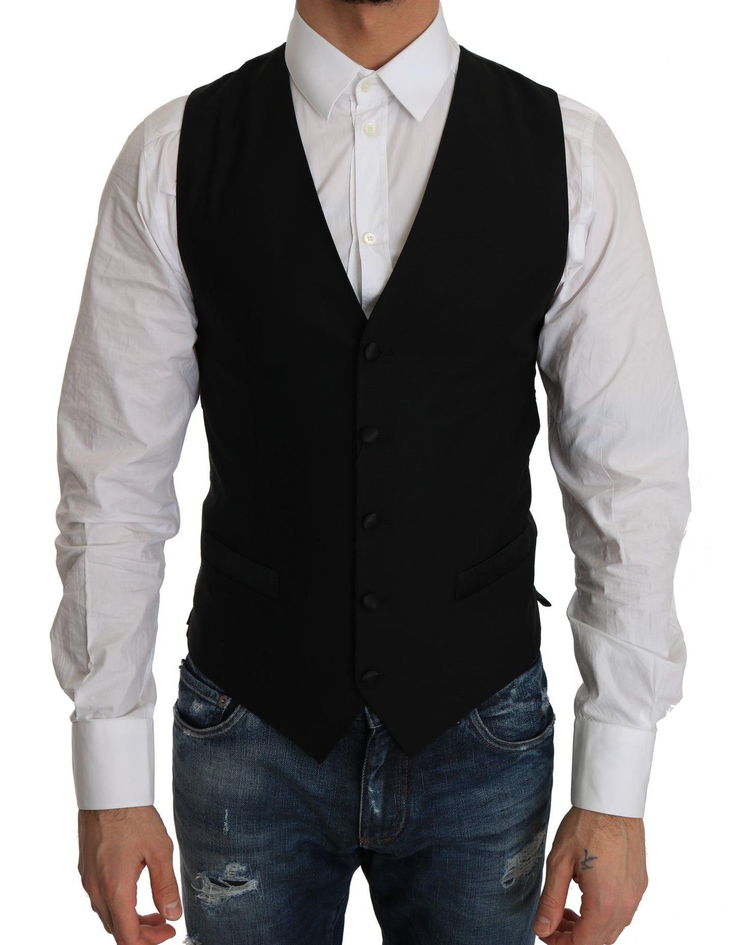 Dolce & Gabbana Black Wool Dress Waistcoat Dolce & Gabbana