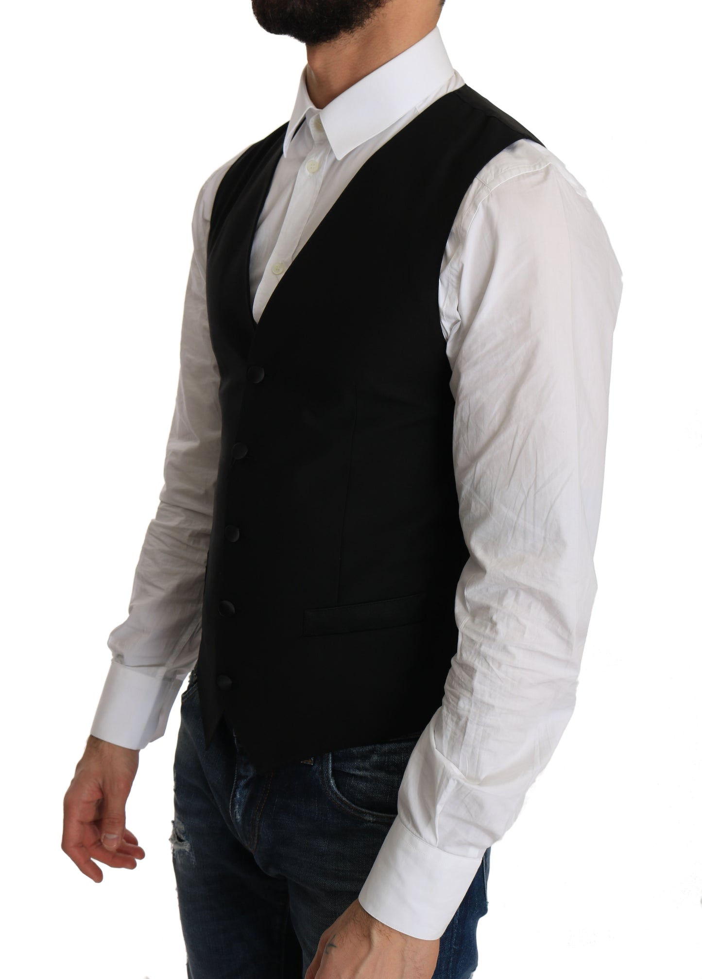 Dolce & Gabbana Black Wool Dress Waistcoat Dolce & Gabbana