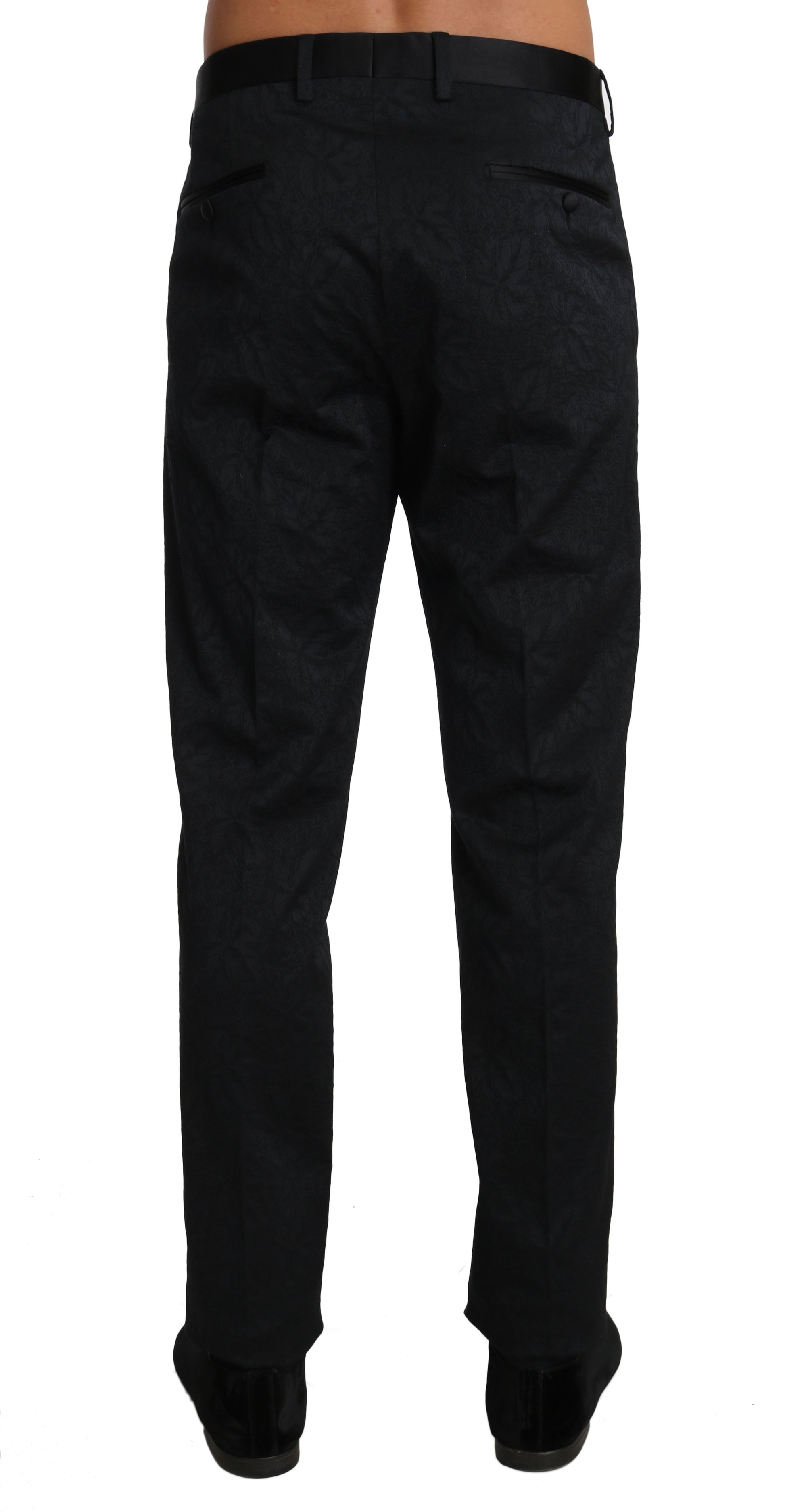 Dolce & Gabbana Black Cotton Brocade Formal Trousers Pants Dolce & Gabbana