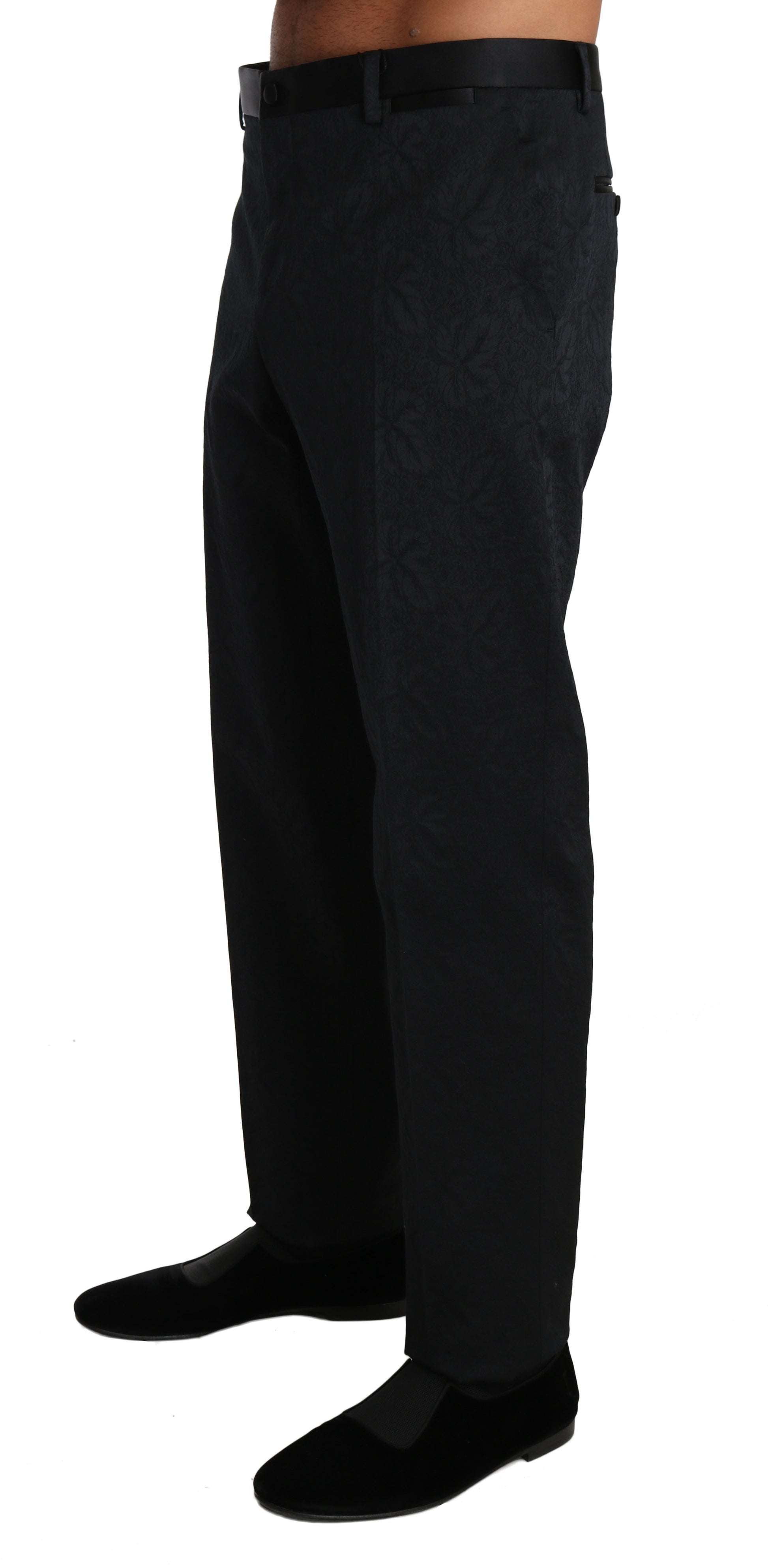 Dolce & Gabbana Black Cotton Brocade Formal Trousers Pants Dolce & Gabbana
