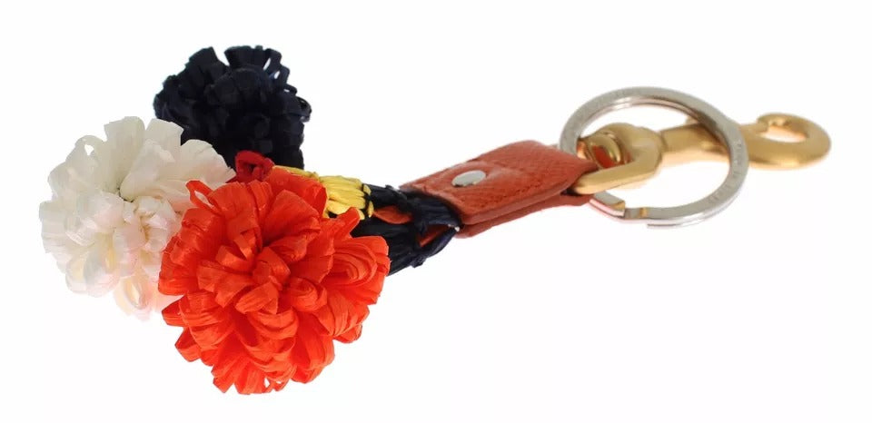 Dolce & Gabbana Brown Gold Raffia Leather Clasp Finder Chain Keyring Dolce & Gabbana