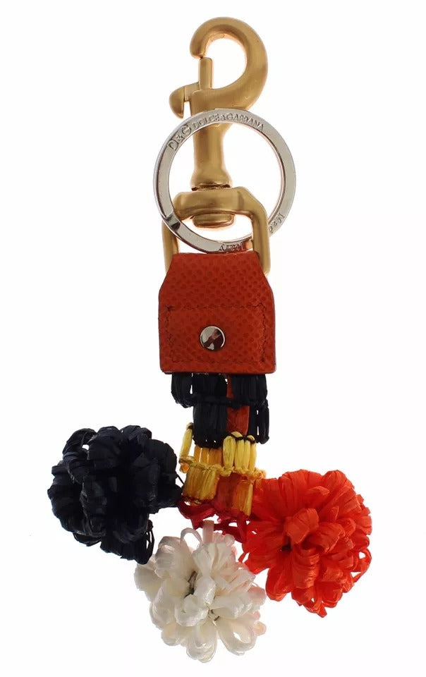 Dolce & Gabbana Brown Gold Raffia Leather Clasp Finder Chain Keyring Dolce & Gabbana