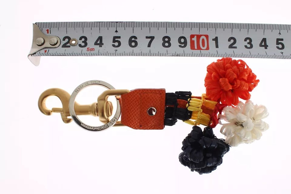 Dolce & Gabbana Brown Gold Raffia Leather Clasp Finder Chain Keyring Dolce & Gabbana