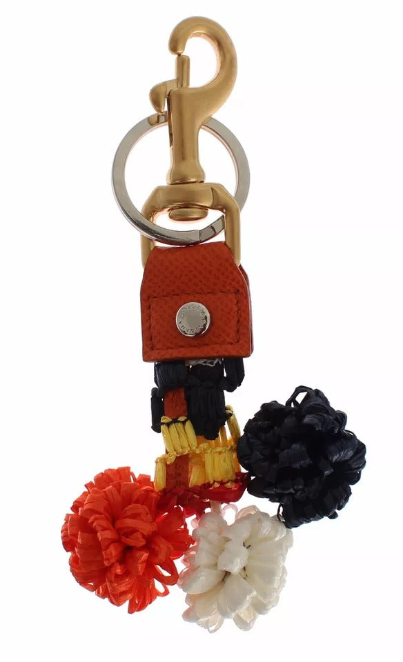 Dolce & Gabbana Brown Gold Raffia Leather Clasp Finder Chain Keyring Dolce & Gabbana