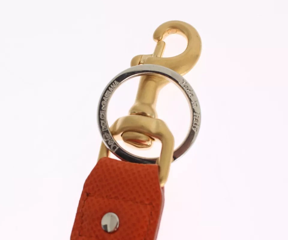 Dolce & Gabbana Brown Gold Raffia Leather Clasp Finder Chain Keyring Dolce & Gabbana