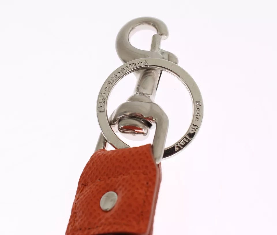 Dolce & Gabbana Silver Brown Raffia Leather Clasp Finder Chain Keyring Dolce & Gabbana