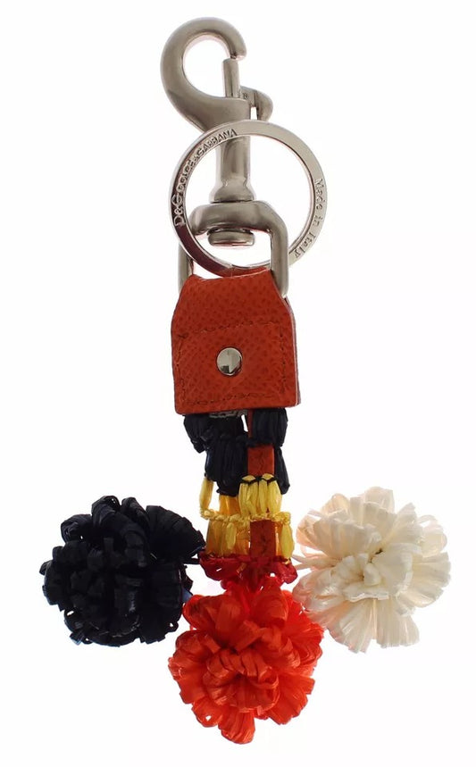 Dolce & Gabbana Silver Brown Raffia Leather Clasp Finder Chain Keyring Dolce & Gabbana