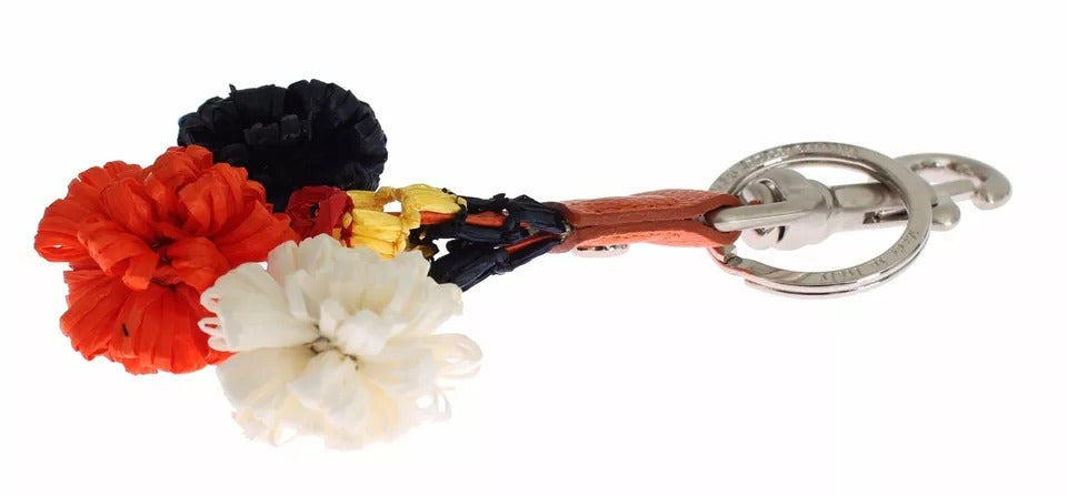 Dolce & Gabbana Silver Brown Raffia Leather Clasp Finder Chain Keyring Dolce & Gabbana