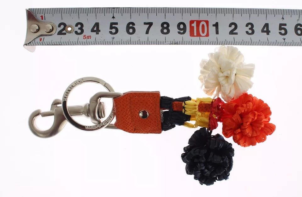 Dolce & Gabbana Silver Brown Raffia Leather Clasp Finder Chain Keyring Dolce & Gabbana