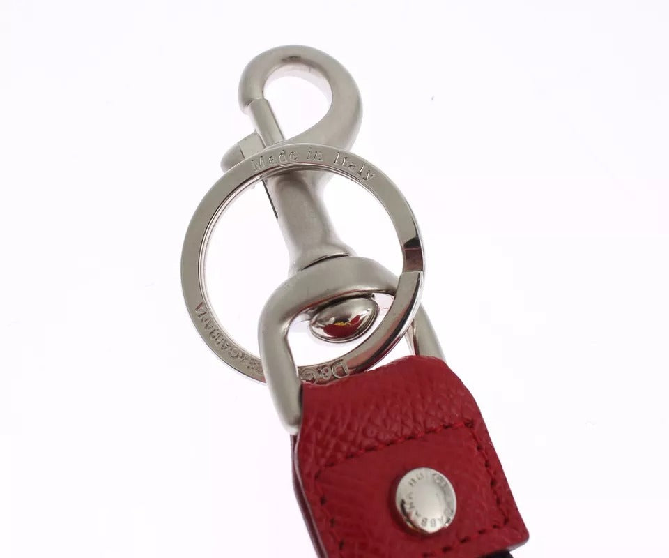 Dolce & Gabbana Silver Brown Raffia Leather Clasp Finder Chain Keyring Dolce & Gabbana