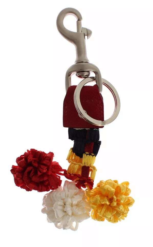 Dolce & Gabbana Silver Brown Raffia Leather Clasp Finder Chain Keyring Dolce & Gabbana
