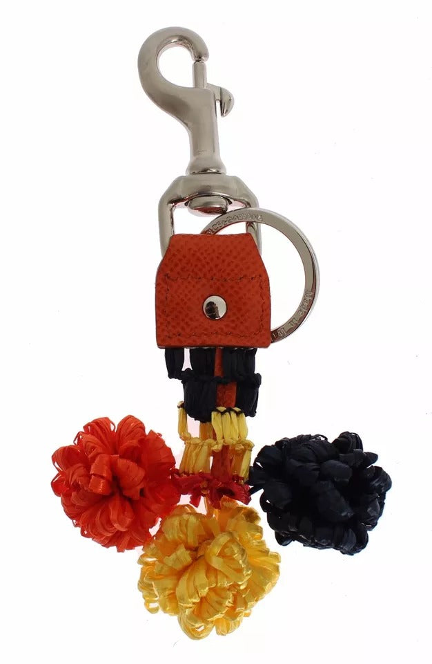 Dolce & Gabbana Red Yellow Raffia Leather Clasp Finder Keyring Keychain Dolce & Gabbana