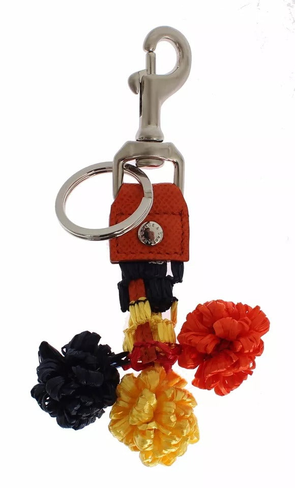 Dolce & Gabbana Red Yellow Raffia Leather Clasp Finder Keyring Keychain Dolce & Gabbana