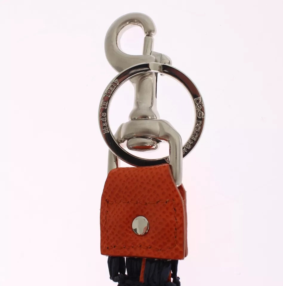 Dolce & Gabbana Red Yellow Raffia Leather Clasp Finder Keyring Keychain Dolce & Gabbana
