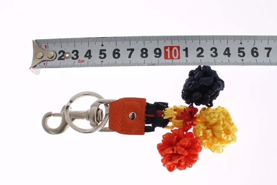 Dolce & Gabbana Red Yellow Raffia Leather Clasp Finder Keyring Keychain Dolce & Gabbana