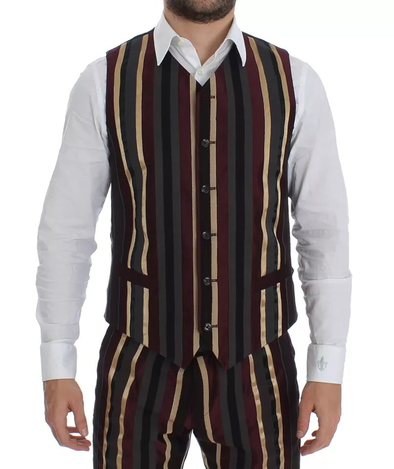 Dolce & Gabbana Multicolor Striped Runway 3 Piece Slim Fit Vest Suit Dolce & Gabbana