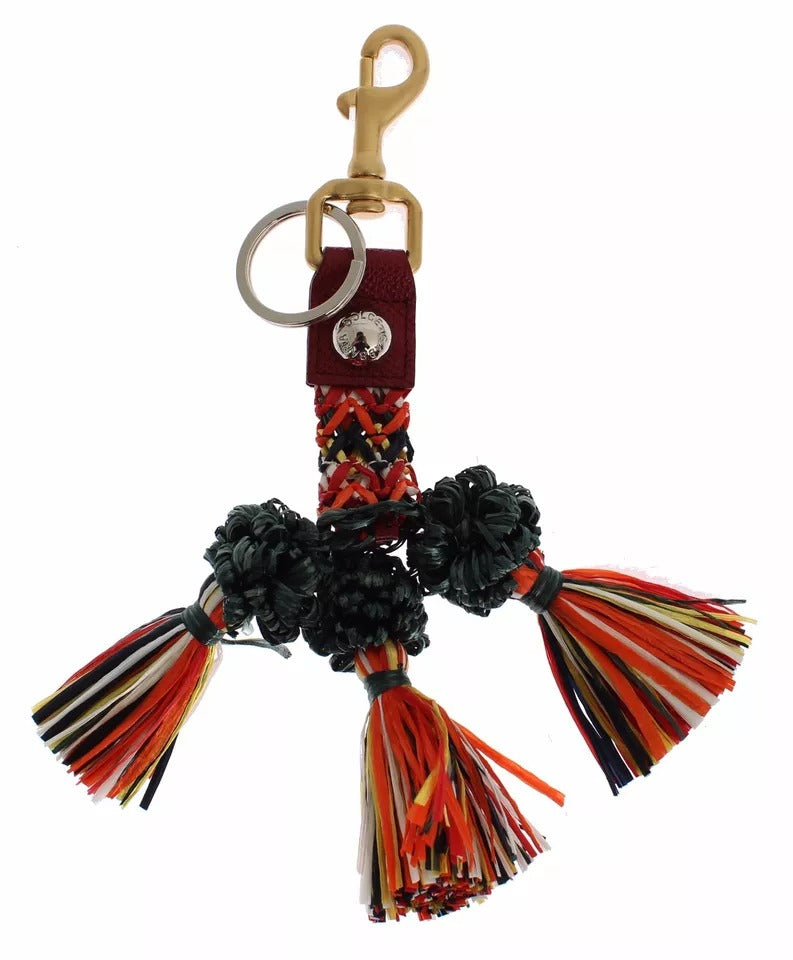 Dolce & Gabbana Multicolor Raffia Leather Clasp Finder Chain Keyring Dolce & Gabbana