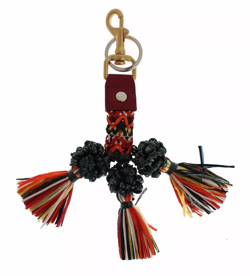 Dolce & Gabbana Multicolor Raffia Leather Clasp Finder Chain Keyring Dolce & Gabbana