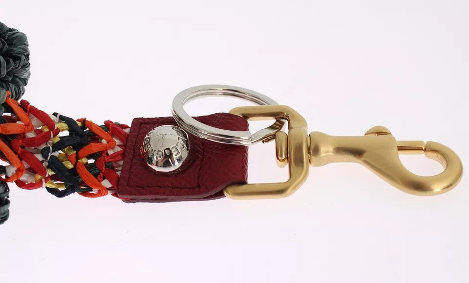 Dolce & Gabbana Multicolor Raffia Leather Clasp Finder Chain Keyring Dolce & Gabbana
