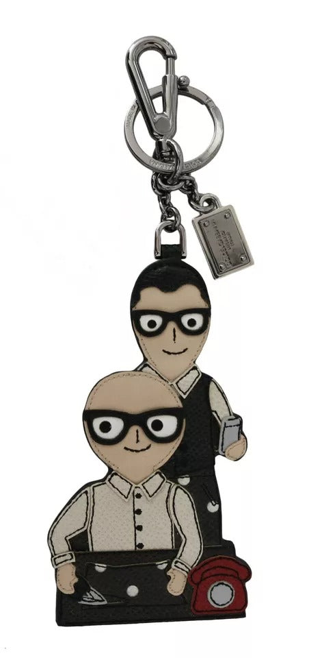 Dolce & Gabbana Silver Leather Dominico Stefano #DGFAMILY Logo Badge Keychain Dolce & Gabbana