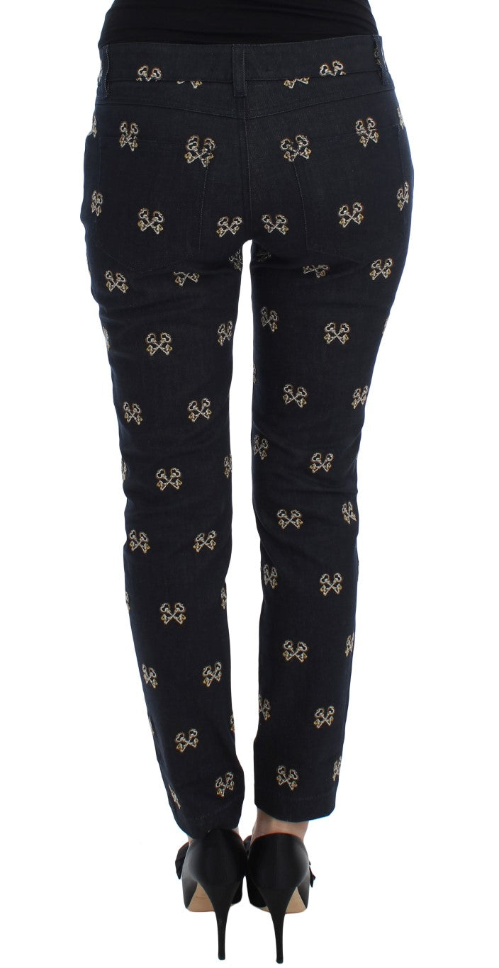 Dolce & Gabbana Blue Key Embroidered Slim Fit KATE Jeans Dolce & Gabbana