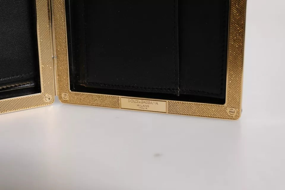 Dolce & Gabbana Black Leather Gold Frame Clutch Evening Party Purse Bag Dolce & Gabbana
