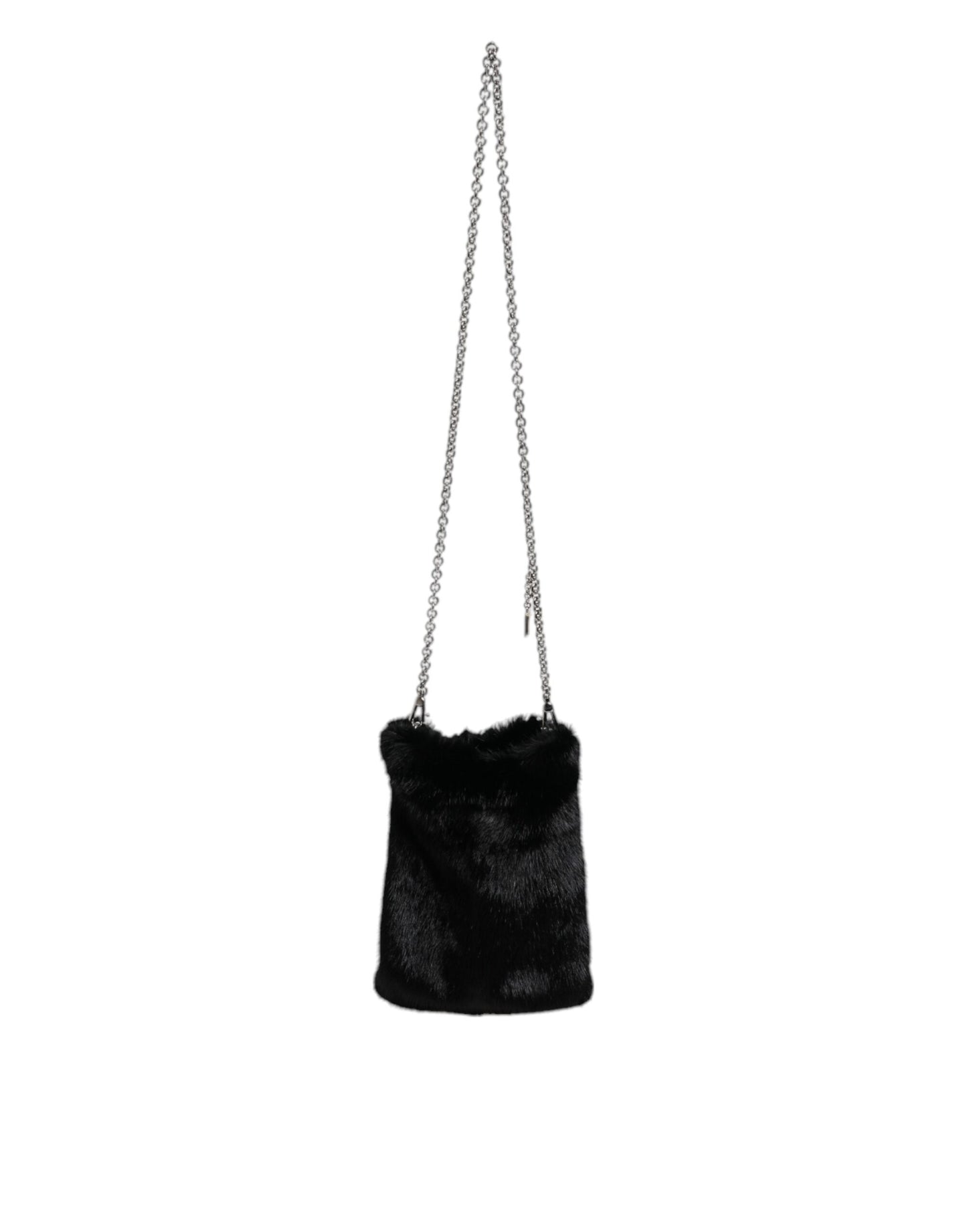 Dolce & Gabbana Black Faux Fur Silver Chain Crossbody Shoulder Purse Bag Dolce & Gabbana