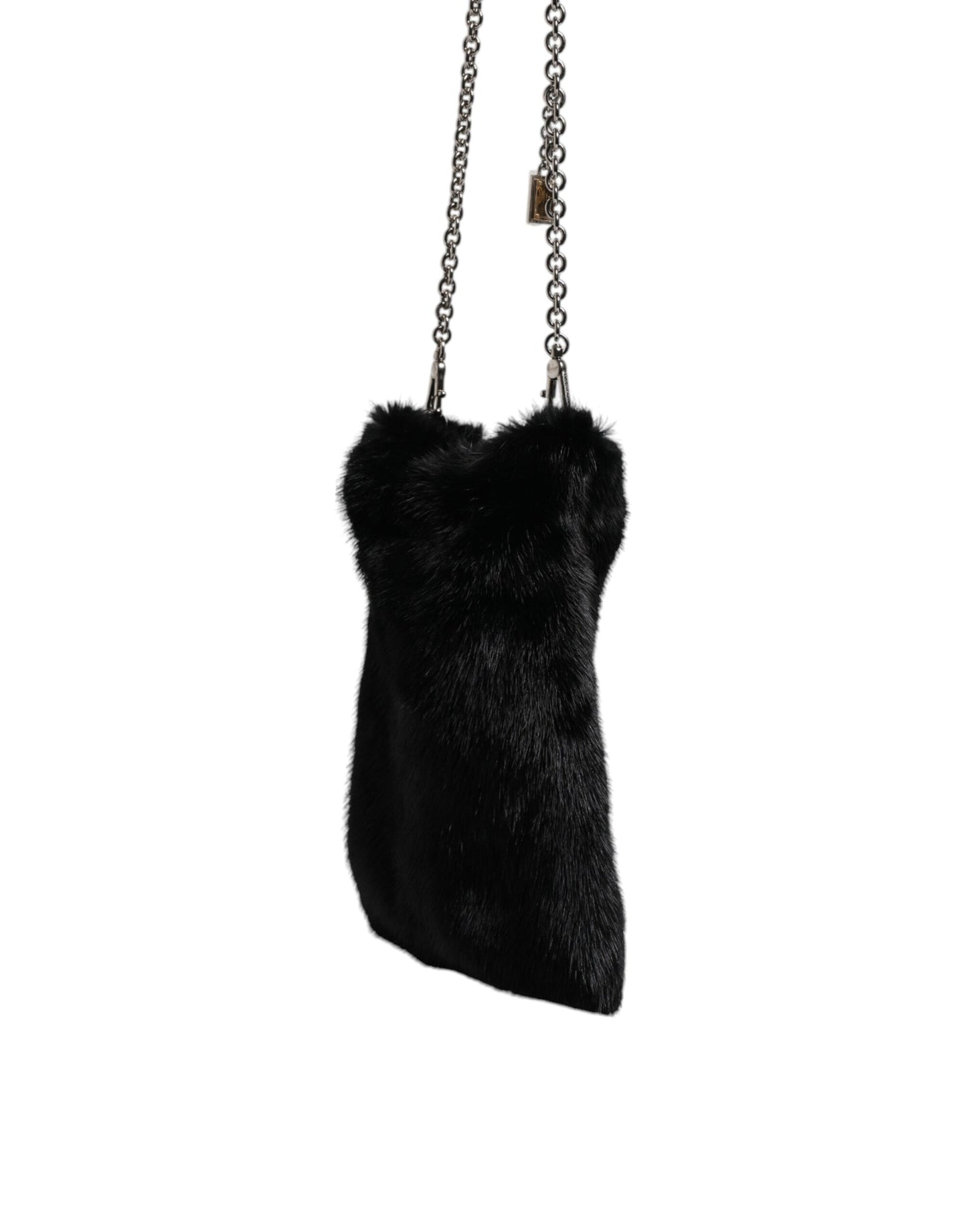 Dolce & Gabbana Black Faux Fur Silver Chain Crossbody Shoulder Purse Bag Dolce & Gabbana