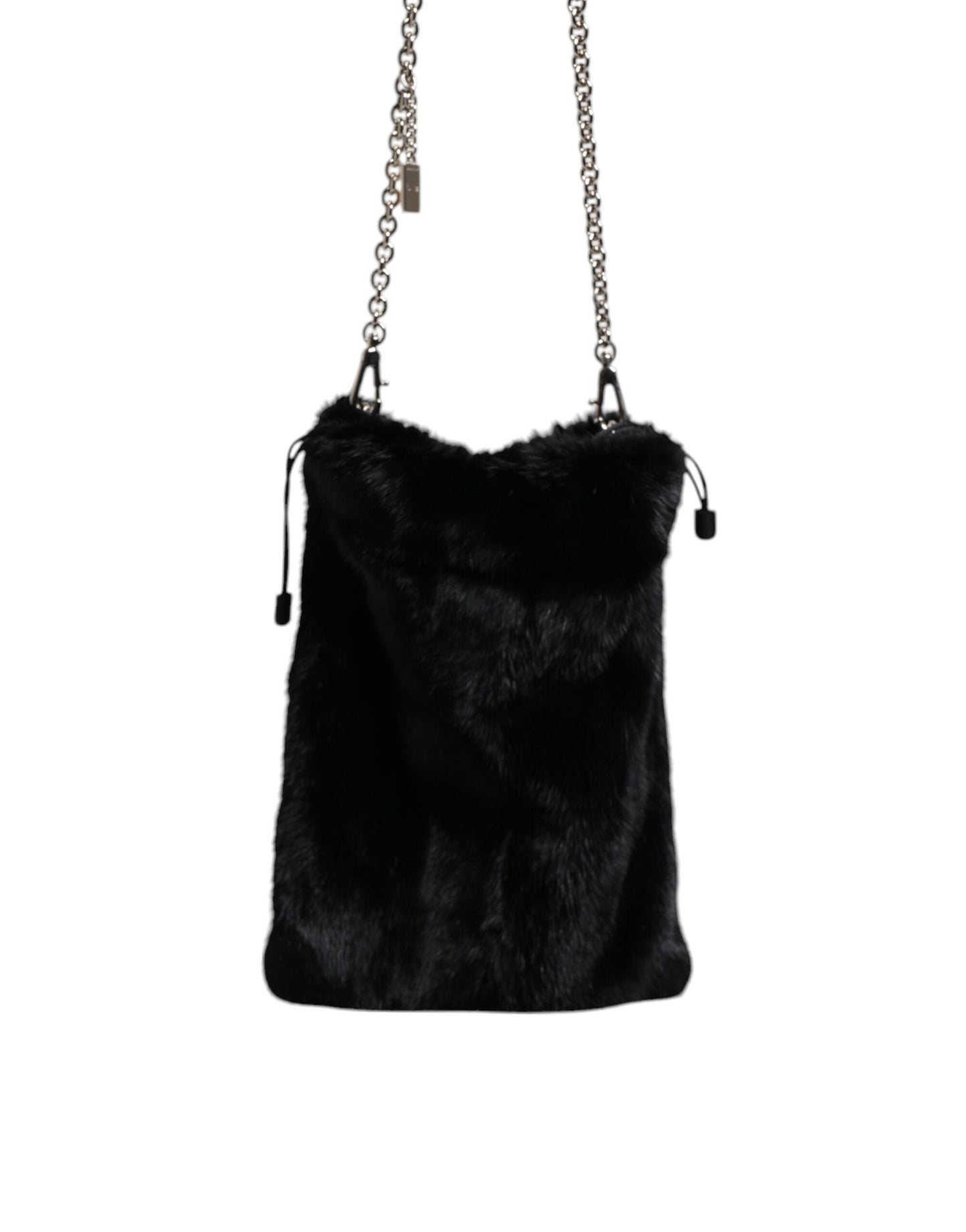 Dolce & Gabbana Black Faux Fur Silver Chain Crossbody Shoulder Purse Bag Dolce & Gabbana