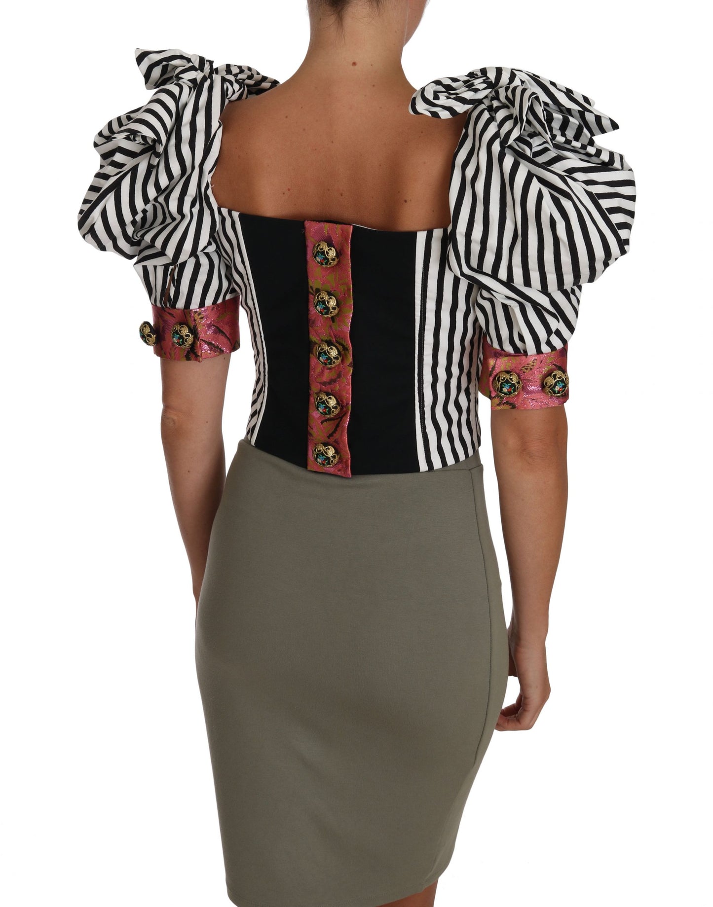 Dolce & Gabbana White Black Striped Cropped Top Puff Sleeve Shirts Dolce & Gabbana