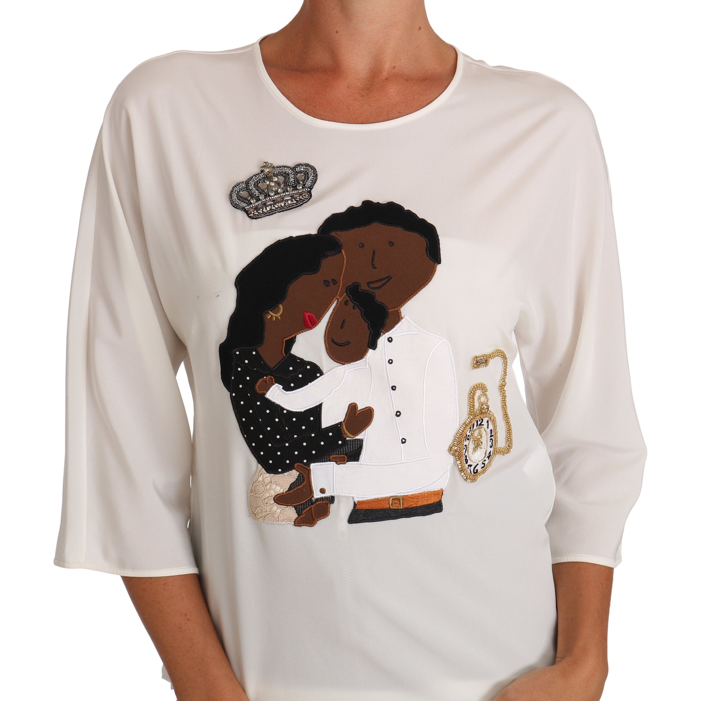 Dolce & Gabbana White Silk #dgfamily Crystal T-shirt Dolce & Gabbana